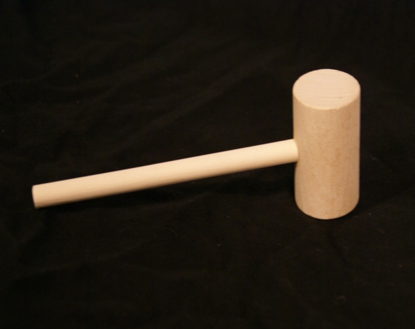 Wood mallet with a long, thin handle