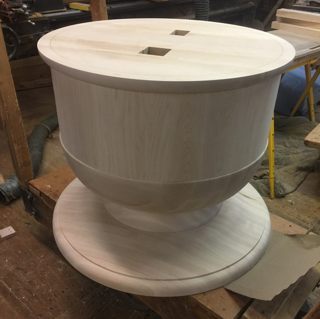 Large unfinished wood table base made from maple.