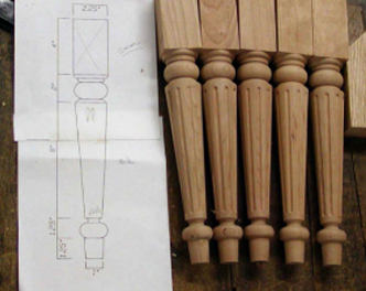 Example of wood table legs made from a customer's drawings.