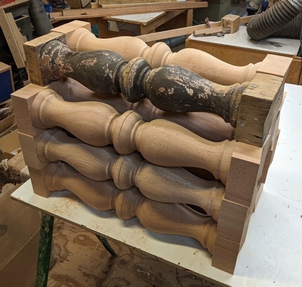 Paint-Grade Mahogany Balusters – V Cut Bottom for Staircases Paint-grade mahogany balusters with V cut bottom, crafted for staircase railings and custom millwork.