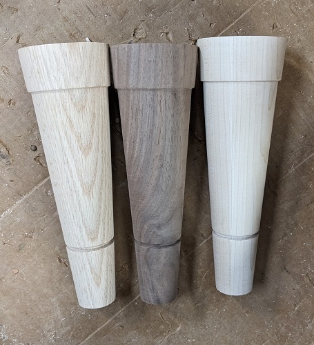 Vanity Legs shown in Red Oak, Walnut, and Hard Maple.