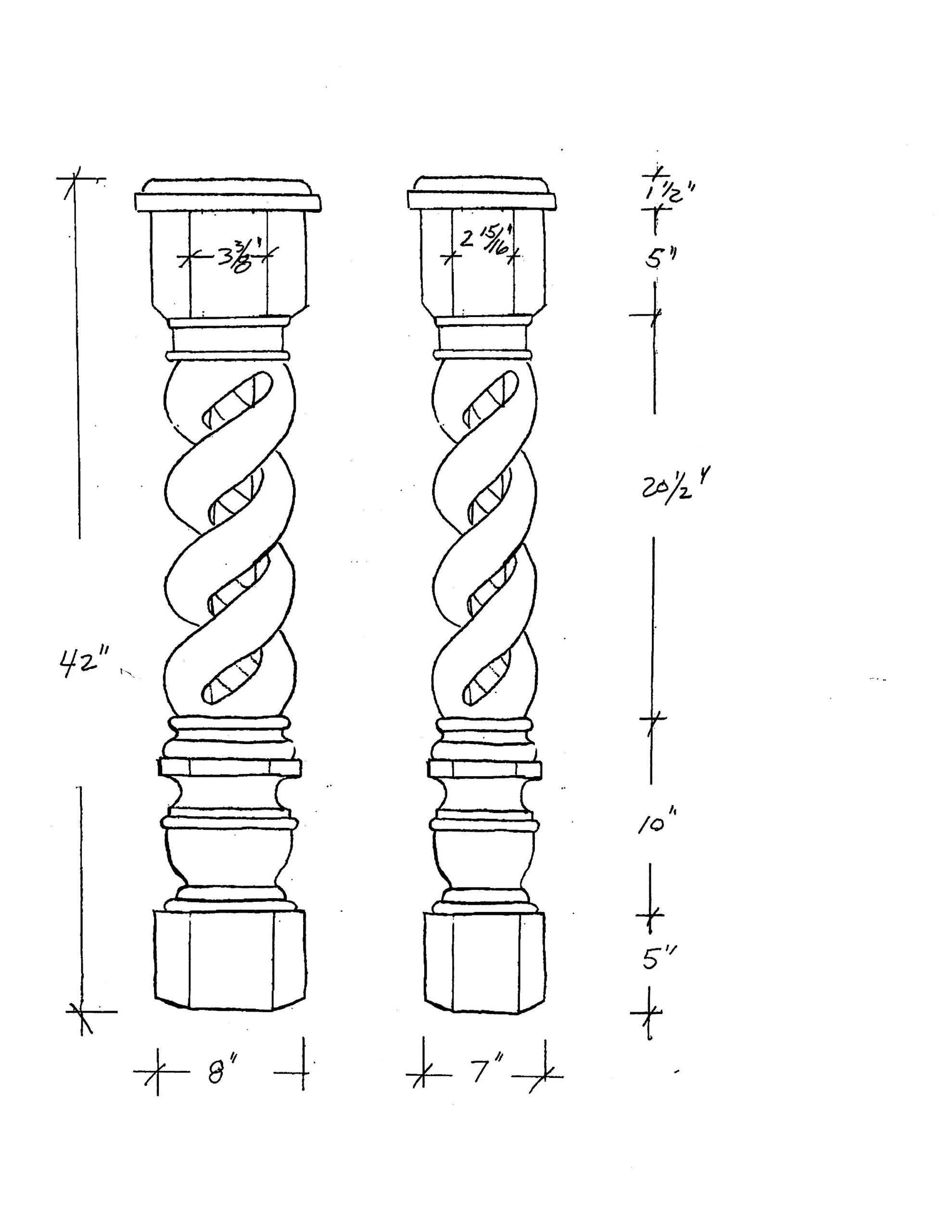 White Oak newel post drawing